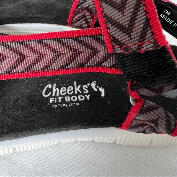 Tony Little CHEEKS Sandals Fit Body Straps Hook & Loop Red Black Fabric US Sz 7 - Picture 7 of 9